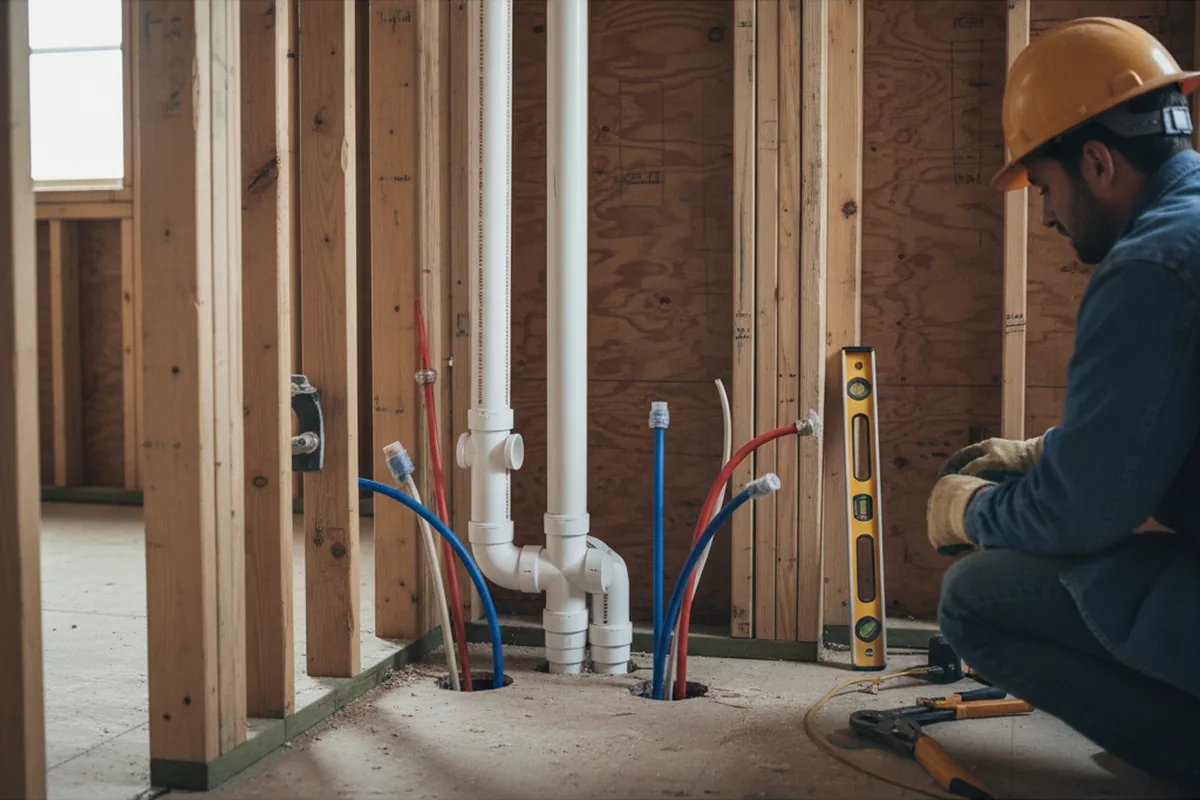 Drain and supply rough-in during Leak Detection in Cranberry Township